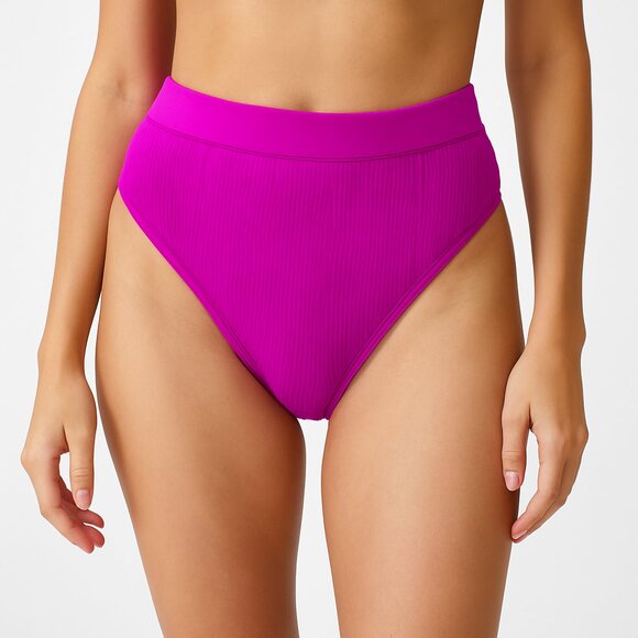NWT L*Space Frenchi Ribbed High Waist Bikini Bottom Magenta Swim – Women’s XL - Picture 1 of 6